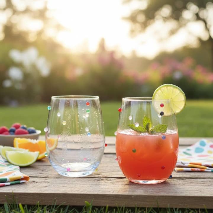 Colorful Confetti Stemless Wine Glass, Sold Individually