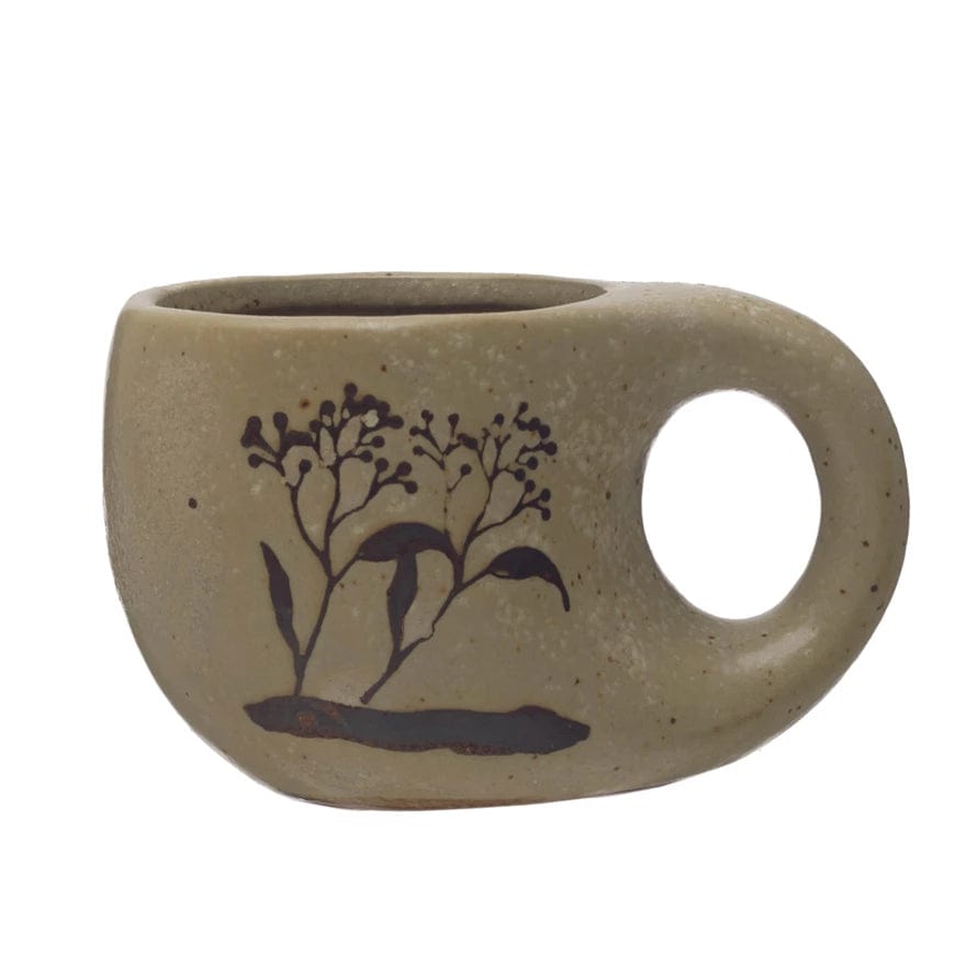 Bloomingville Bloomingville Stoneware Mug with Wax Relief Floral Image - Little Miss Muffin Children & Home