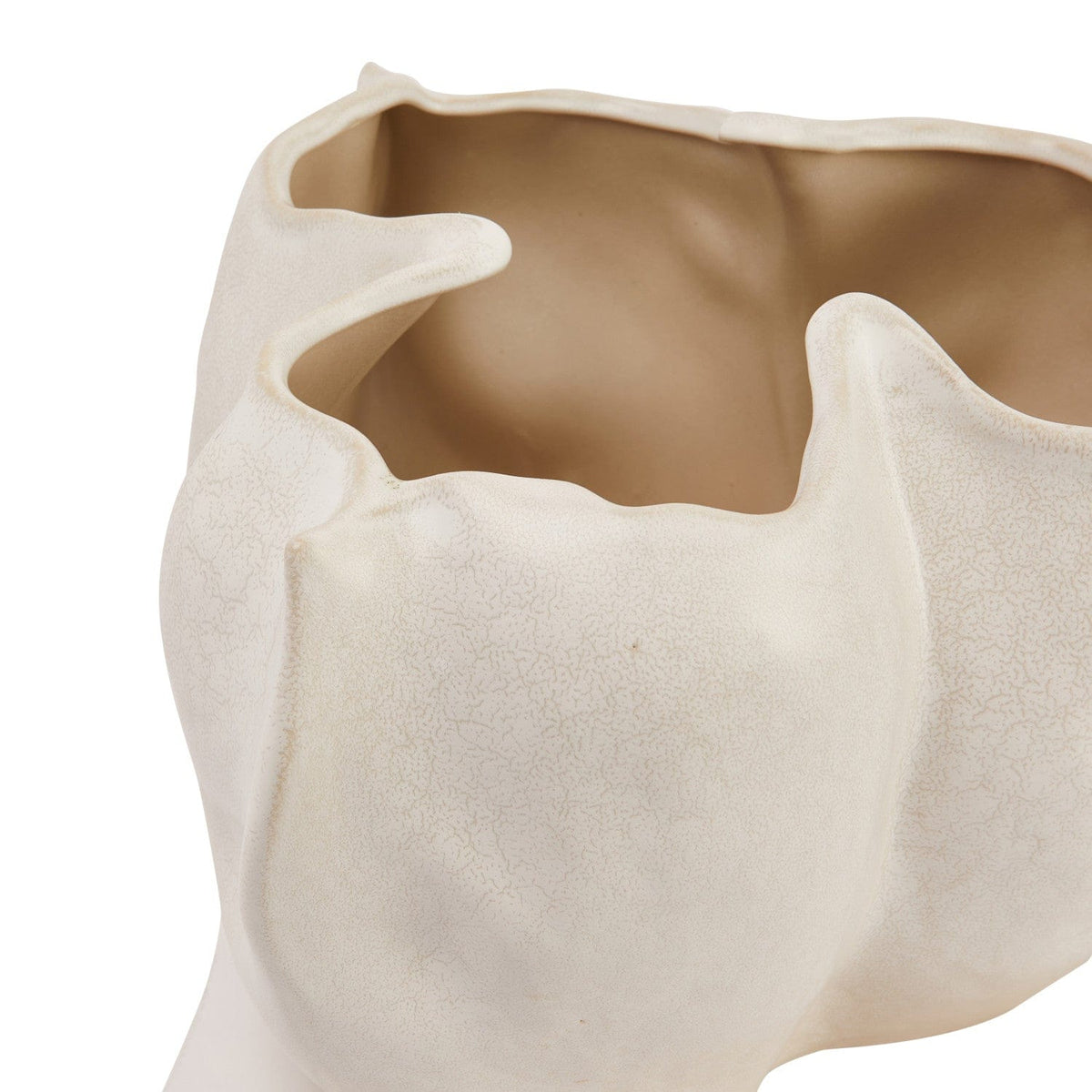 Matte Cream Color Stoneware Organic Shaped Planter