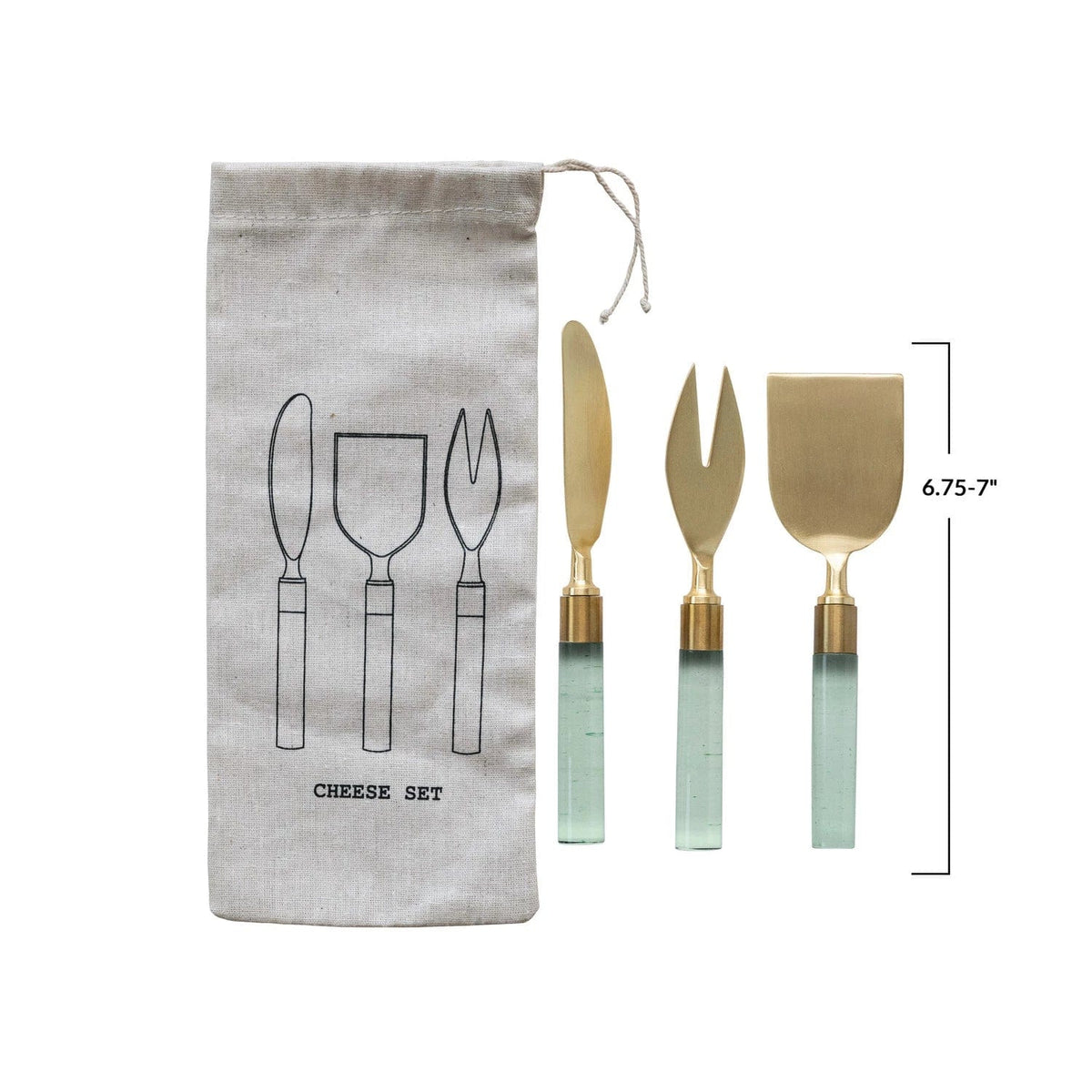 Bloomingville Bloomingville 7" Light Green Resin Handled Stainless Steel Set of 3 Cheese Utensils - Little Miss Muffin Children & Home