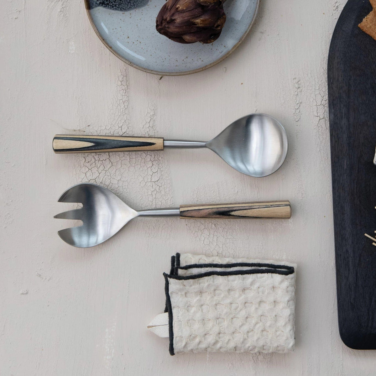 Bloomingville Bloomingville Natural & Black Stainless Steel Salad Servers with Mango Wood Handles - Little Miss Muffin Children & Home