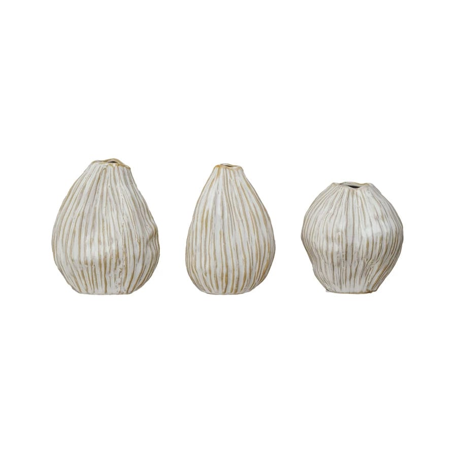 Bloomingville Bloomingville Stoneware Pleated Organic Shaped Vases, Available in 3 Sizes (Each One Will Vary) - Little Miss Muffin Children & Home