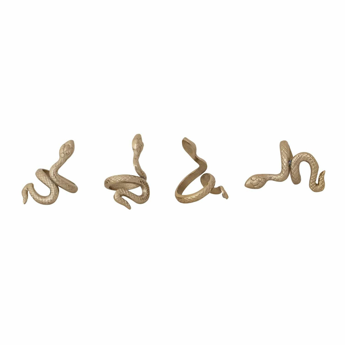 Gold Finish Cast Aluminum Snake Shaped Napkin Rings, Set of 4 Tied with Jute