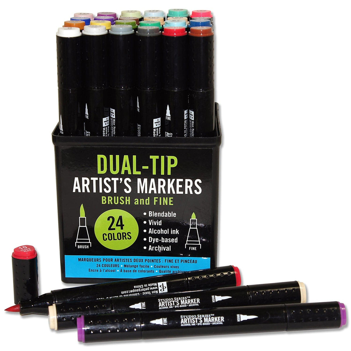 Studio Series Dual Tip Professional Alcohol Artist's Markers (Set of 24 Vivid Colors)
