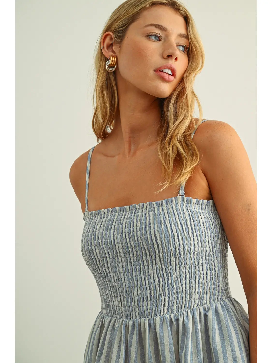 Striped Smocked Bodice Maxi Dress in Black