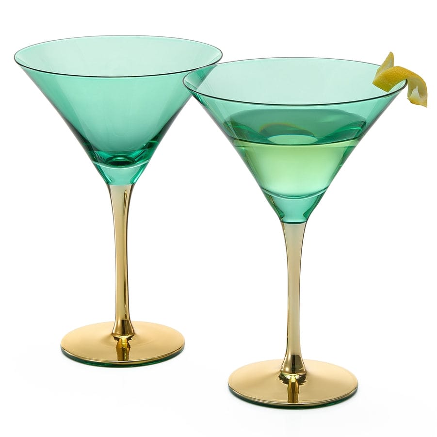 The Wine Savant Teal Colored Martini Glass 8oz with Gold Stem, Set of 4 - Little Miss Muffin Children & Home