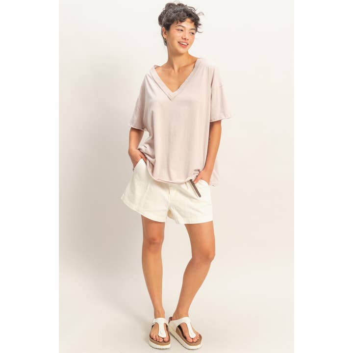 Double Zero Short Sleeve V-Neck T-Shirt in Taupe - Little Miss Muffin Children & Home