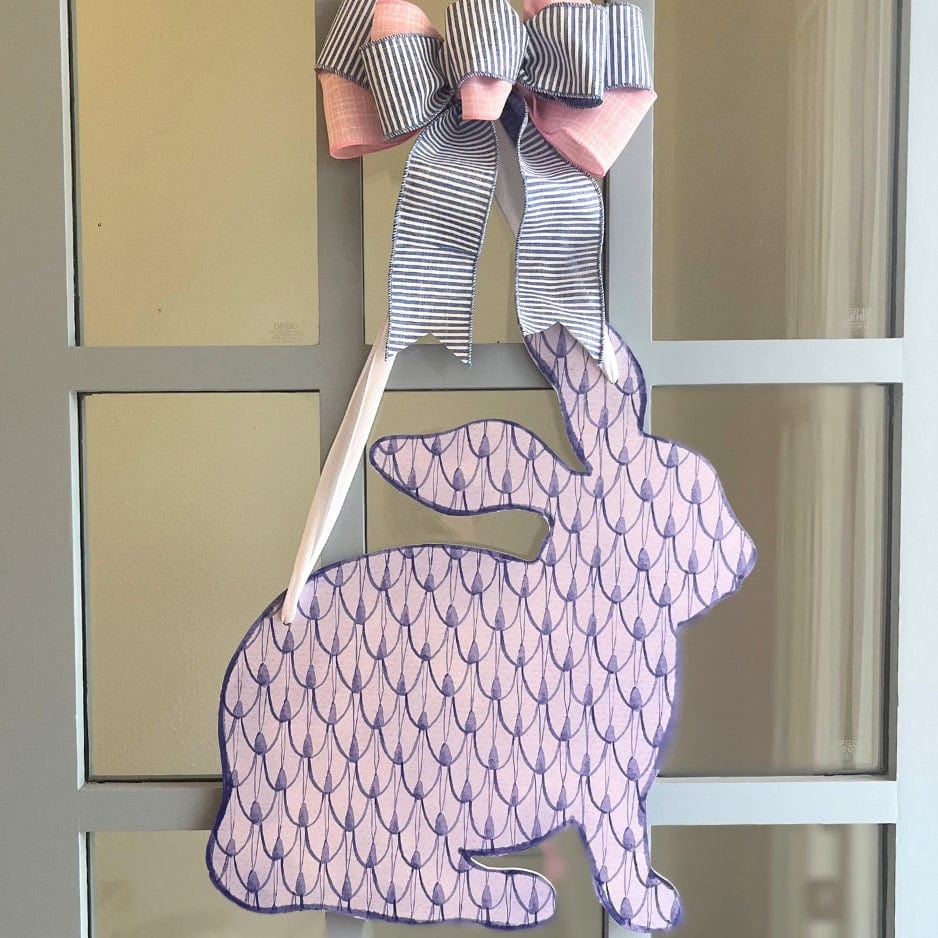 Front Porch Elegance Front Porch Elegance Hoppy Easter Door Hanger with Bow, Blue Stripe + Pink - Little Miss Muffin Children & Home