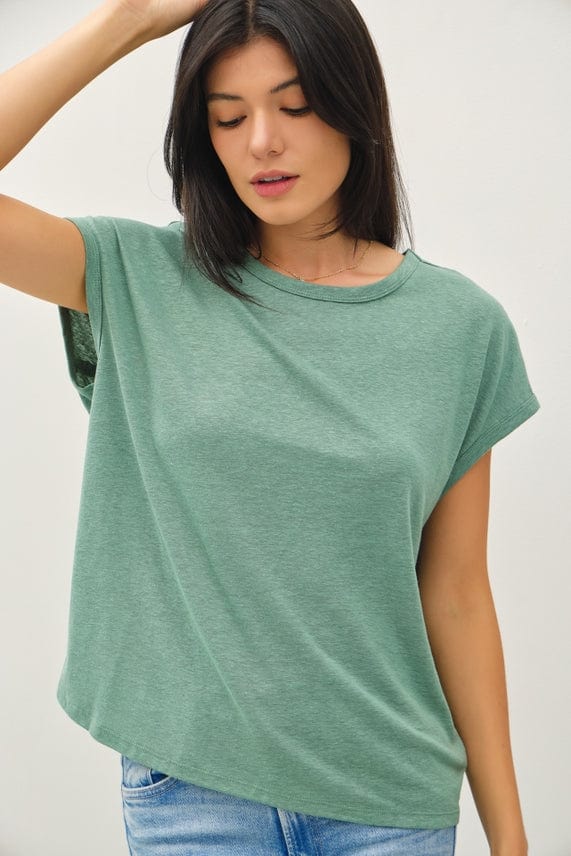 Be Cool Be Cool Boxy Linen Basic Cap Sleeve Tee in Spruce - Little Miss Muffin Children & Home