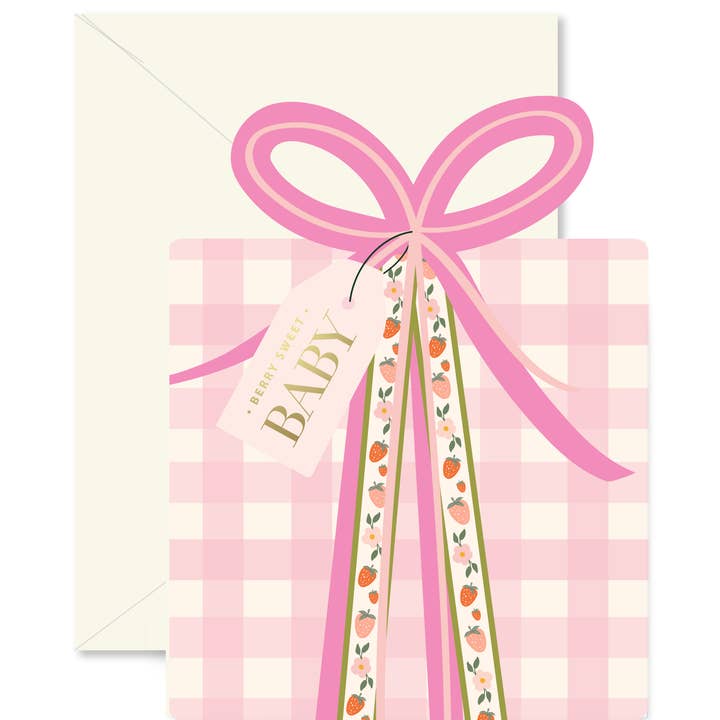 Pink Gingham Baby Gift Die-Cut Greeting Card