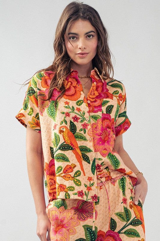 Urban Daizy Tropical Print Button Up Short Sleeve Shirt - Little Miss Muffin Children & Home