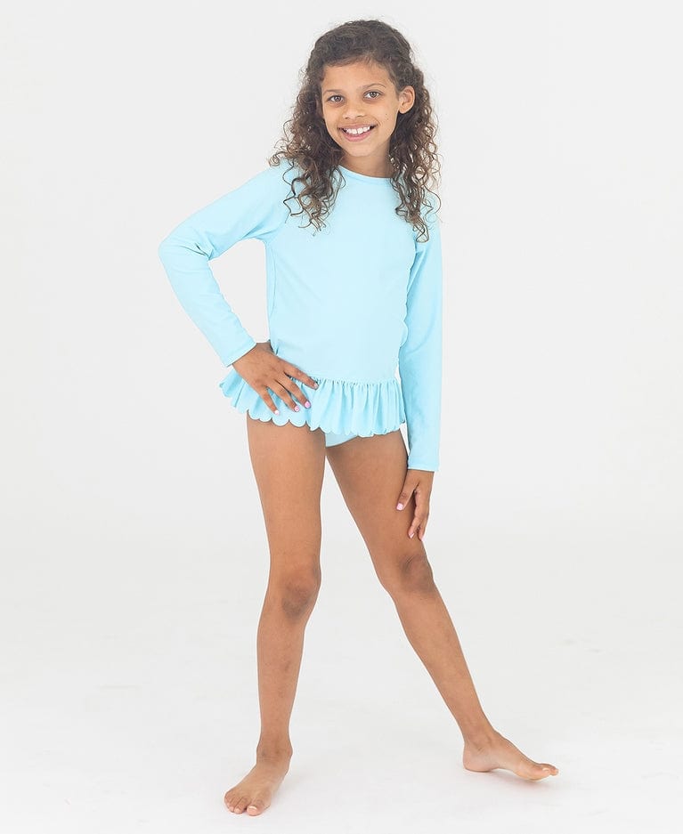 Ruffle Butts Ruffle Butts Tropical Breeze Scalloped Hem Long Sleeve Rash Guard with Ruffle Bikini Bottoms - Little Miss Muffin Children & Home