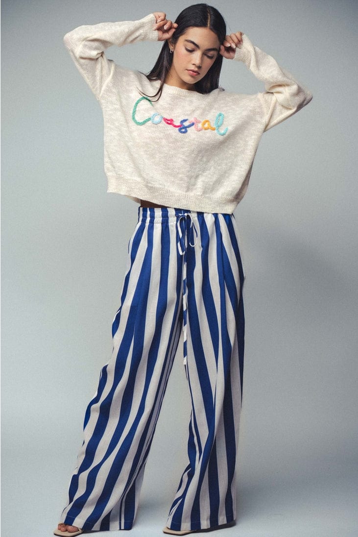 Urban Daizy Coastal Embroidered Crochet Knit Sweater in Ivory - Little Miss Muffin Children & Home