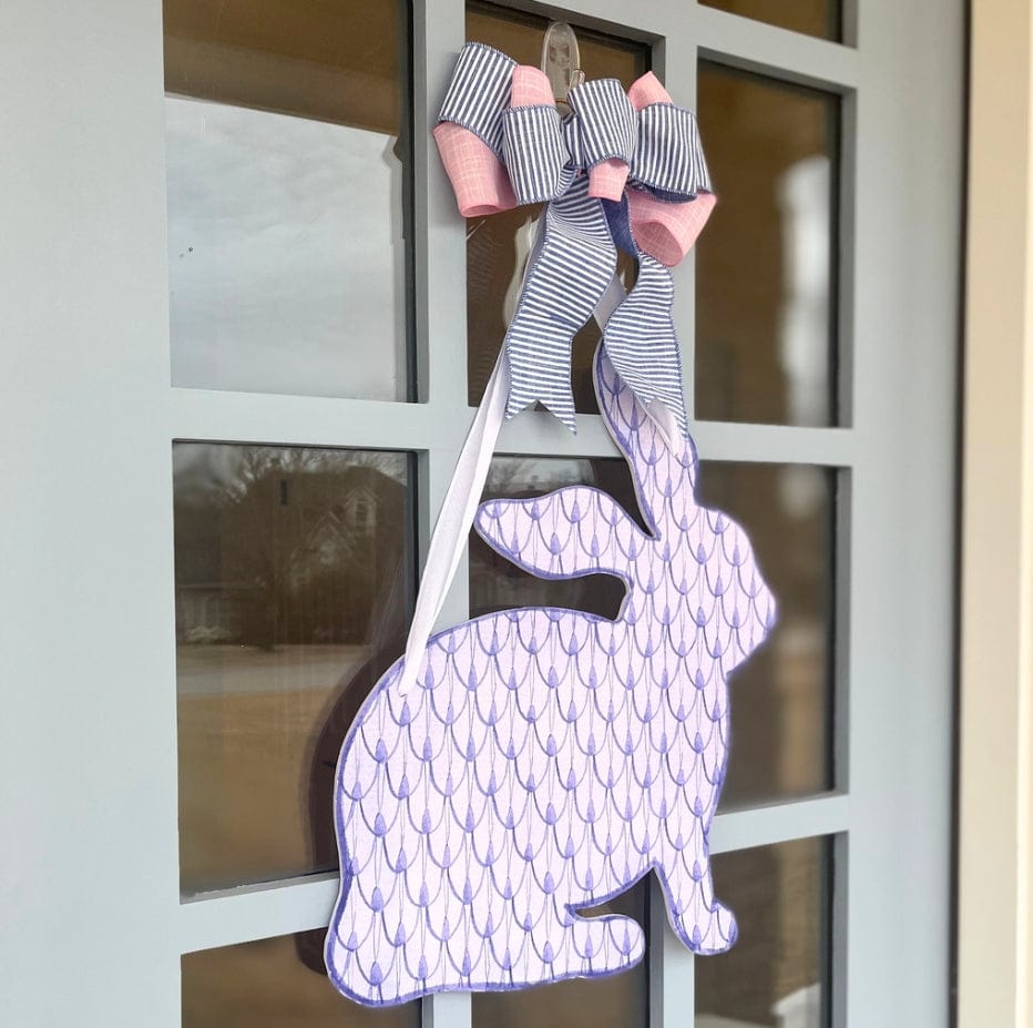 Front Porch Elegance Front Porch Elegance Hoppy Easter Door Hanger with Bow, Blue Stripe + Pink - Little Miss Muffin Children & Home