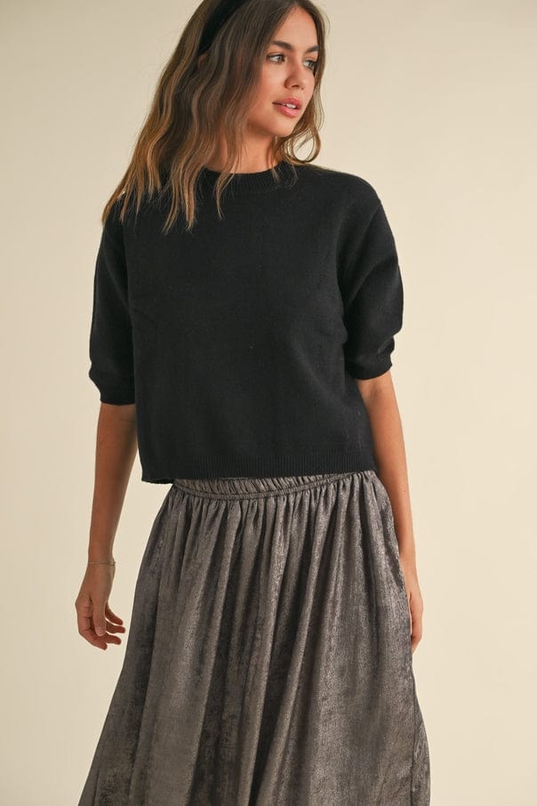 Miou Muse Miou Muse Short Sleeve Sweater in Black - Little Miss Muffin Children & Home