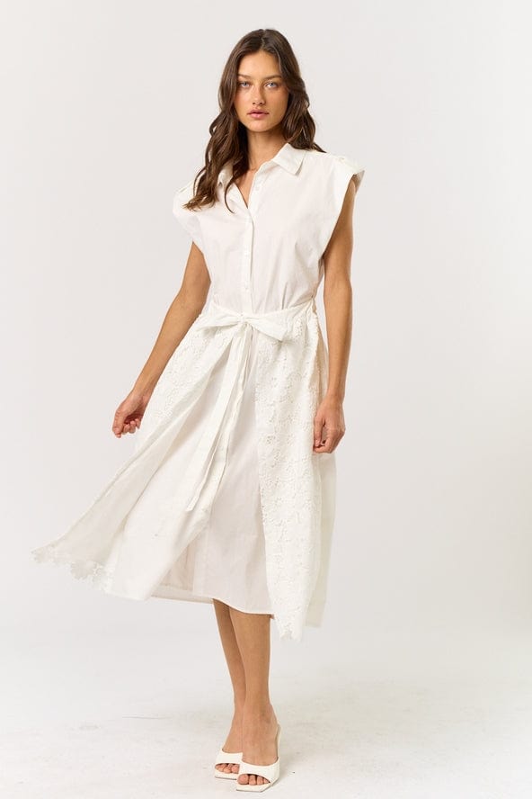 belted lace midi dress Button-Down with Detail Off White / S The Best Little White The midi length provides Size:SUNSHINE (S-M) style 4161