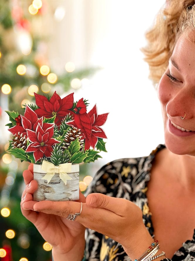 FreshCut Paper FreshCut Paper Mini Birch Poinsettia Pop-Up Greeting Card - Little Miss Muffin Children & Home