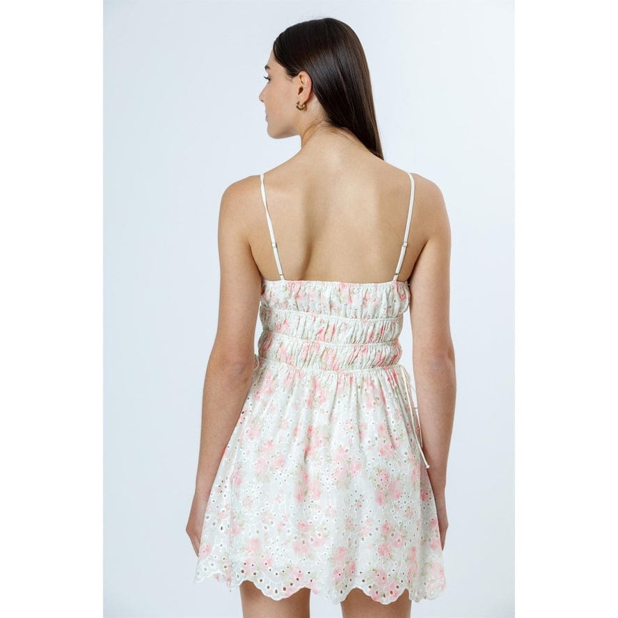 Storia Cream Pink Floral Eyelet Lace Design Sundress L