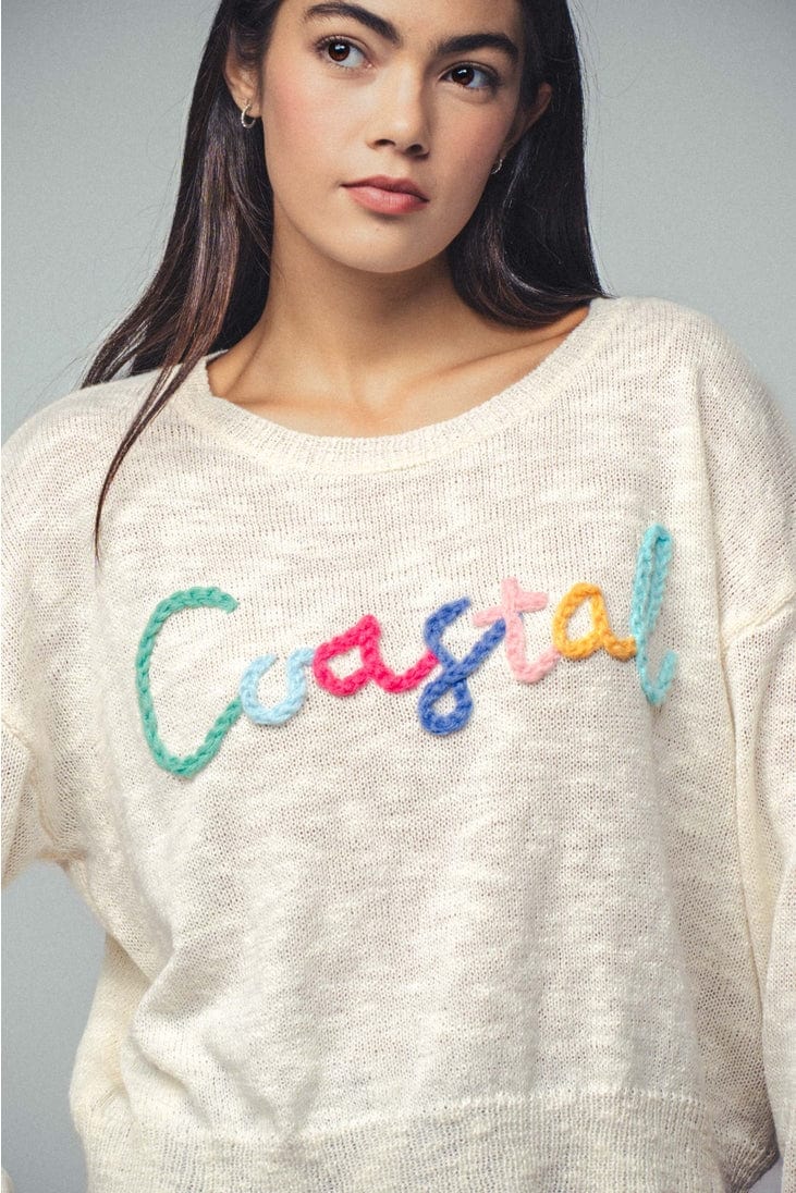 Urban Daizy Coastal Embroidered Crochet Knit Sweater in Ivory - Little Miss Muffin Children & Home