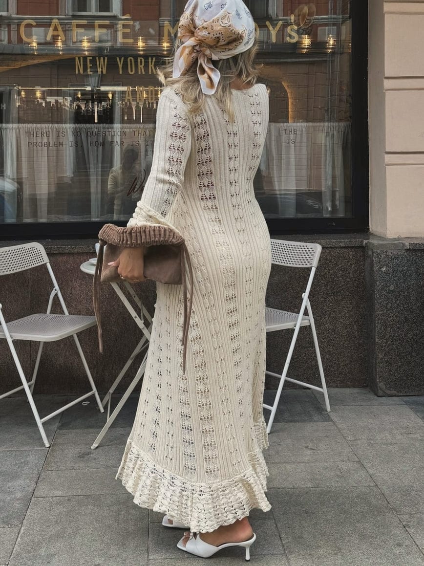 Rosa Clothing Rosa Clothing Y2K Hollow Bell Sleeves Crochet Maxi Cardigan, Apricot - Little Miss Muffin Children & Home