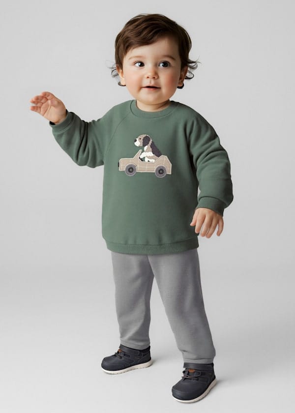 little boys green sweater and pants set