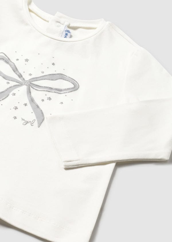 Mayoral Usa Inc Long Sleeve Bow T-Shirt in Cream - Little Miss Muffin Children & Home