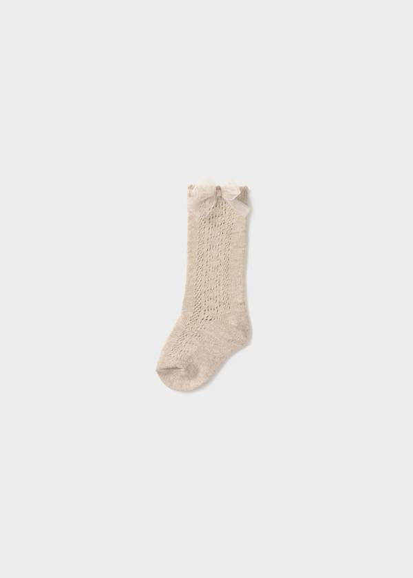 Open Weave Bow Socks in Hazelnut