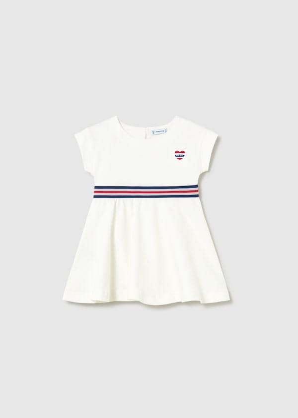 Short Sleeve Dress with Contrast Waistband in Natural
