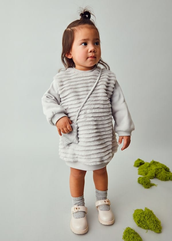 Mayoral Usa Inc Faux Fur Dress with Teddy Bear Purse in Pearl - Little Miss Muffin Children & Home