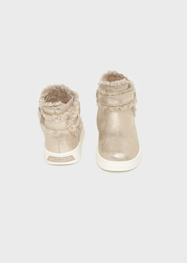 Metallic Ankle Boots With Faux Fur Detail
