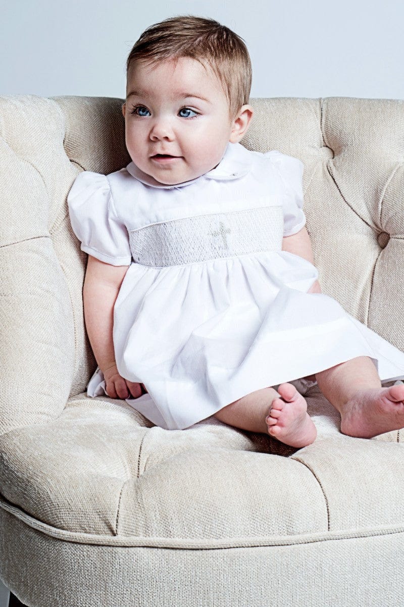 Baby Girl Christening Dress Smocked Cross