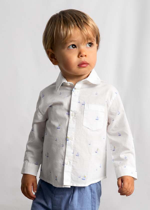 Mayoral Usa Inc Long Sleeve Linen Shirt in Sailboat Print - Little Miss Muffin Children & Home