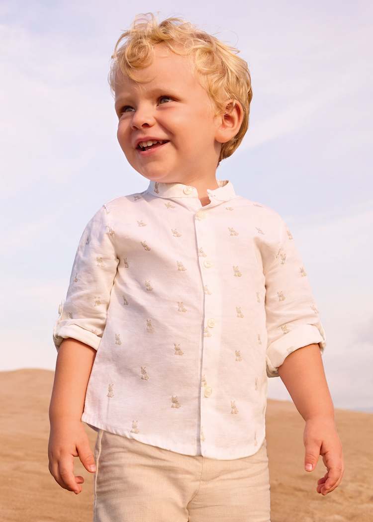 Linen Mandarin Collar Button Down Shirt