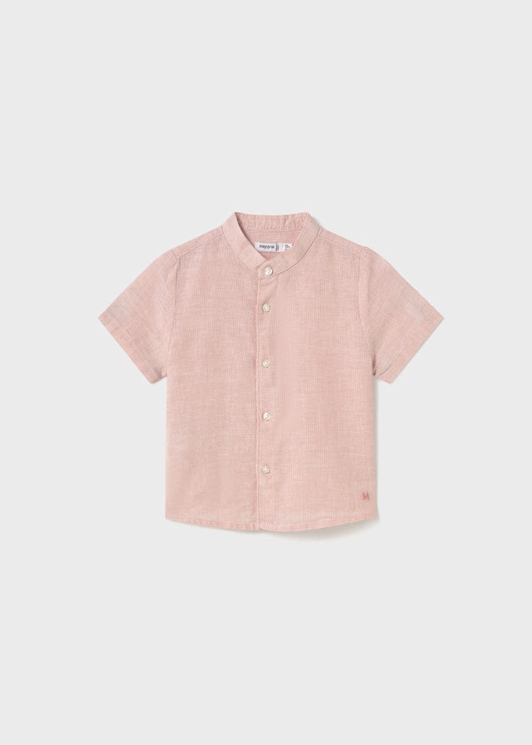 Mayoral Usa Inc Mayoral Short Sleeve Linen Mandarin Collar Button Up in Brick Red - Little Miss Muffin Children & Home