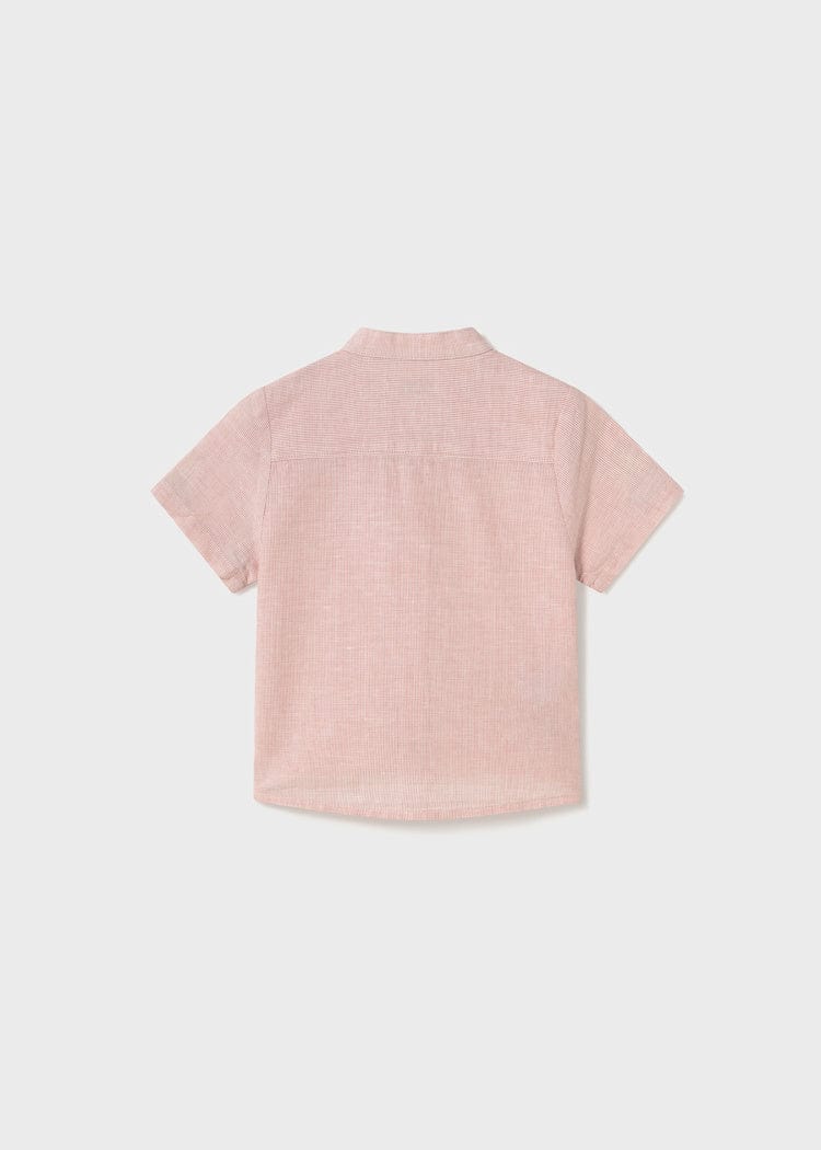 Mayoral Usa Inc Mayoral Short Sleeve Linen Mandarin Collar Button Up in Brick Red - Little Miss Muffin Children & Home