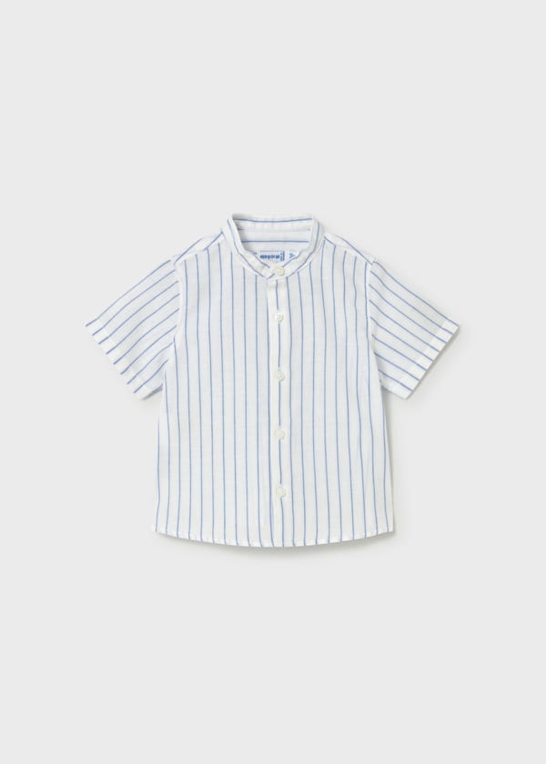 Mandarin Collar Linen Button Down Shirt in Ocean