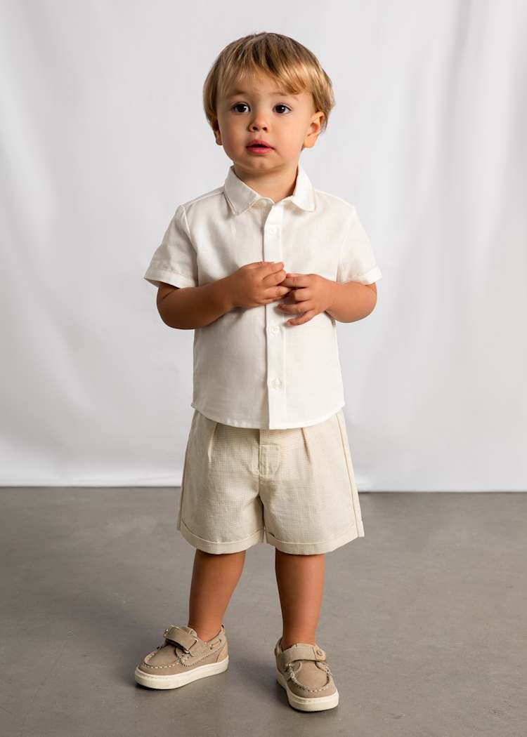Button Up Shirt & Linen Shorts Set in Oat