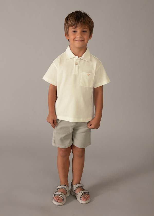 Mayoral Usa Inc Short Sleeve Polo in Cream - Little Miss Muffin Children & Home