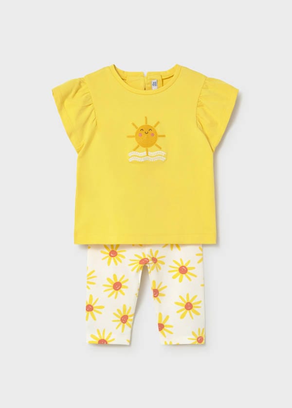 Printed Capri Leggings & Flutter Sleeve T-Shirt Set