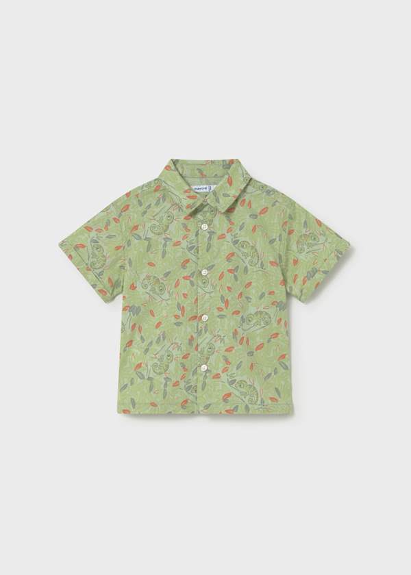 Chameleon Print Button Up Shirt in Matcha