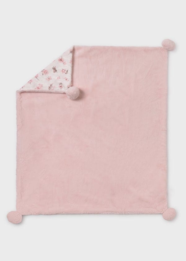 Mayoral Usa Inc Mayoral Faux Fur Teddy Blanket with Pompoms in Blush - Little Miss Muffin Children & Home