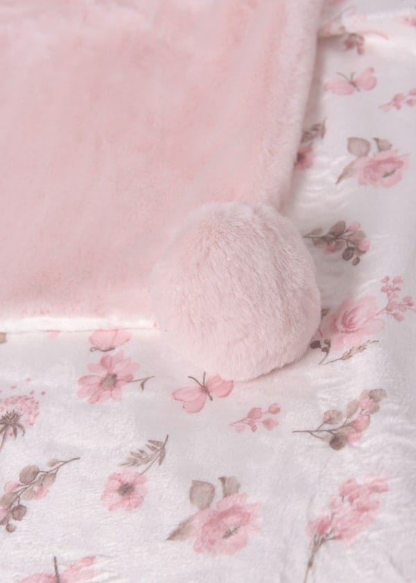 Mayoral Usa Inc Mayoral Faux Fur Teddy Blanket with Pompoms in Blush - Little Miss Muffin Children & Home