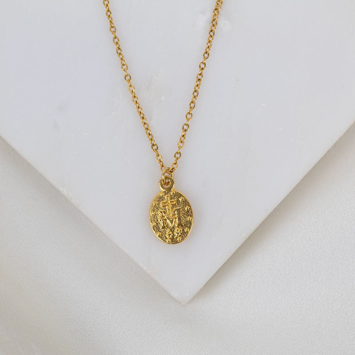 Petite Miraculous Mary Necklace Gold