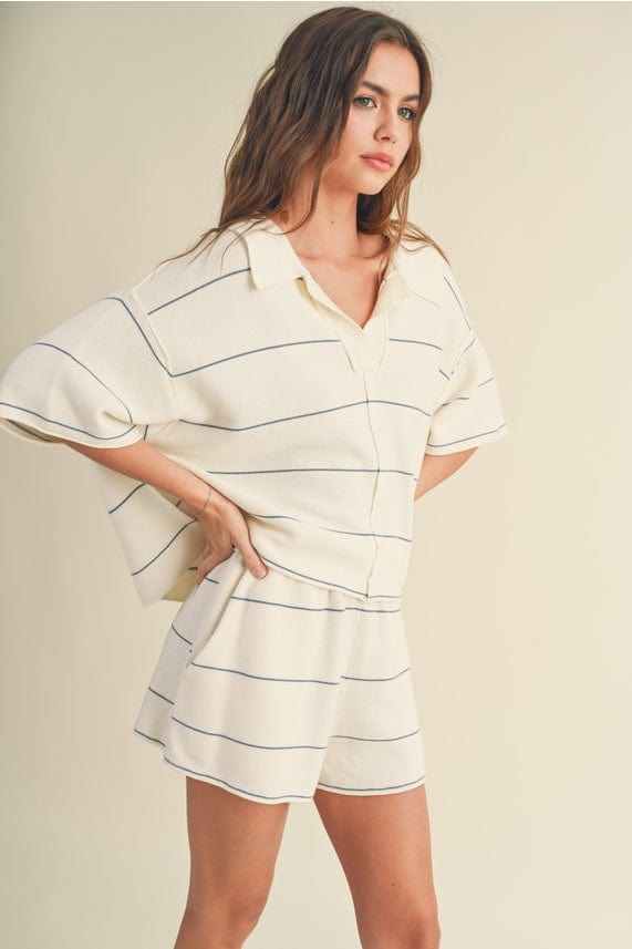 Miou Muse Miou Muse Striped Short Sleeve Oversized Boxy Polo - Little Miss Muffin Children & Home