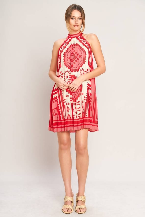 Pink Sunset Medallion Printed Woven Mini Dress
