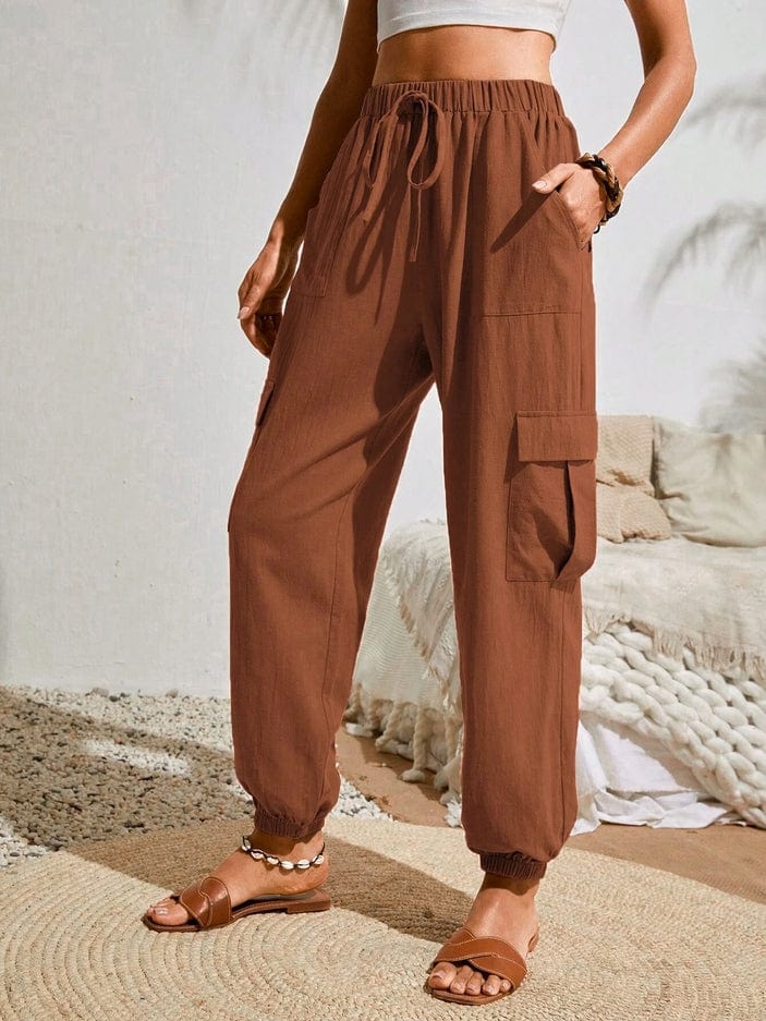 Rosa Clothing Rosa Clothing Trousers Pocket Casual Cargo Pants in Brown - Little Miss Muffin Children & Home