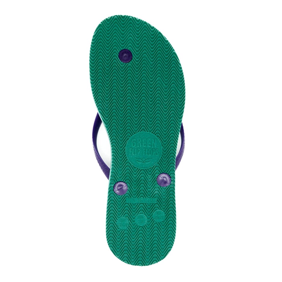 Green Flip Flops Green Flip Flops Women's Sustainable Flip Flops Emerald with Purple Straps - Little Miss Muffin Children & Home