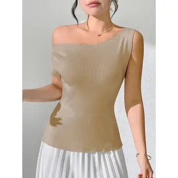 Rosa Clothing Rosa Clothing One-Shoulder Sleeveless Knit Top in Khaki - Little Miss Muffin Children & Home