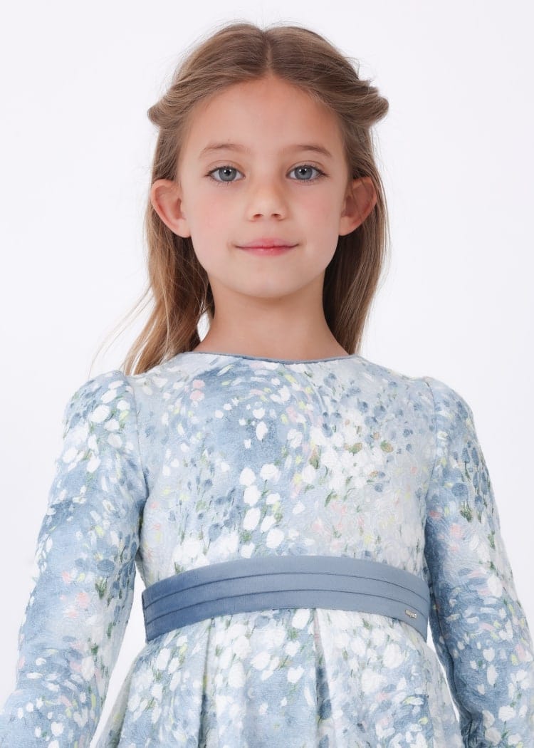 Mayoral Belted Jacquard Printed Dress