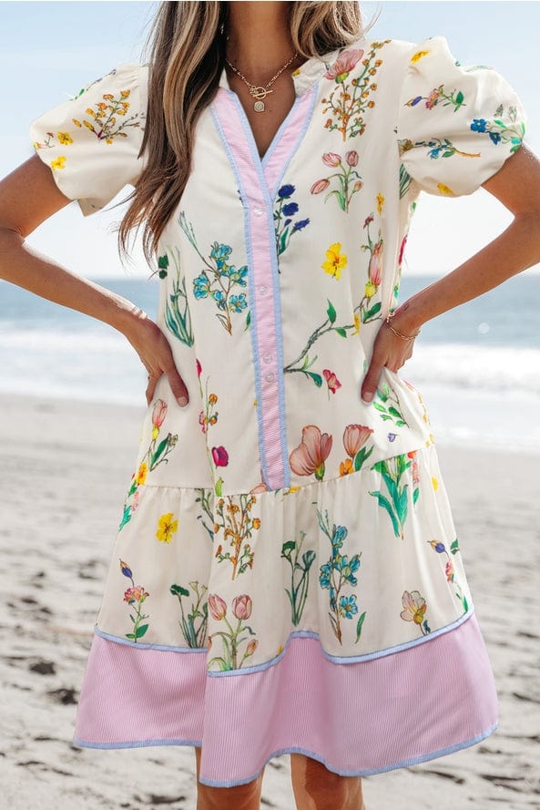 Aapparella Boho Striped Floral Print Short Sleeve Mini Dress - Little Miss Muffin Children & Home